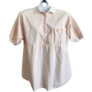 Take Nine VTG Maternity Polo 10 Pink White Stripe Coastal Grandma Crest Preppy